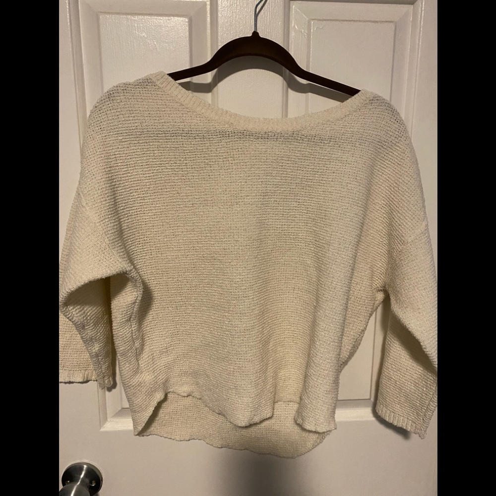 Cropped, boxy, boho cream sweater